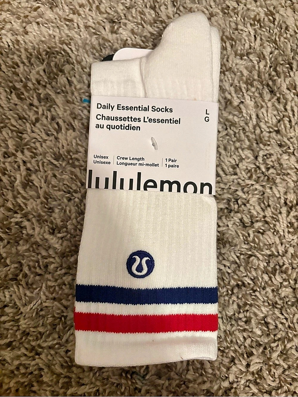 lululemon Daily Essential Socks Striped Socks Size Large NWT